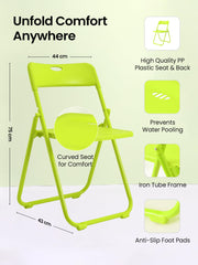SAVYA HOME Folding Chair, Iron Frame & PP Plastic Seat, Sturdy & Lightweight Camping Chair, Study Chair with Anti-Slip Legs, Foldable Chair, Portable Chair for Kids, Aqua Blue (Green)