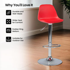 SAVYA HOME Curvy Bar Stool Chair for Kitchen/Bar Chair/Bar Chairs for Home/Kitchen Chair/Parlour Chair/Height Adjustable Chair/360°Swivel/Pneumatic Gaslift/Circular Footrest/Rubber Bottom-Red