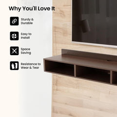 SAVYA HOME Large Set Top Box Stand Wall Mount |Wooden Shelf For Wall |Living Room, Drawing Room, Bedroom |Rack for Storage |Premium Engineered Wood |TV Unit For Living Room| Brown 89cm x 21 cm x 21 cm