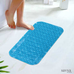 SAVYA HOME Anti Skid Bath Mat for Bathroom, PVC Bath Mat with Suction Cup, Machine Washable Floor Mat (67x37 cm)| Quick dry bath mat|Non Slip bath mat|Bath tub mat| Blue