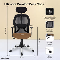 SAVYA HOME Apollo High Back Ergonomic Office Chair/Chair for Office Work at Home/Study Chair for Adults/Office Chairs for Work from Home/Chair for Study Table/Computer Chair/2D Lumbar Support-Beige