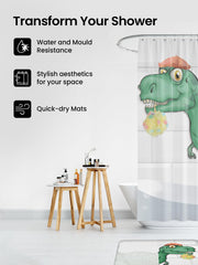 SAVYA HOME Shower Curtain (1) & Bathroom Mat (2) Set, Shower Curtains for Bathroom I, Waterproof Fabric I Anti Skid Mat for Bathroom Floor I Dinosaur Cartoon, Pack of 3