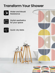 SAVYA HOME Shower Curtain (1) & Bathroom Mat (2) Set, Shower Curtains for Bathroom I, Waterproof Fabric I Anti Skid Mat for Bathroom Floor I Multicolor Geometric Print, Pack of 3