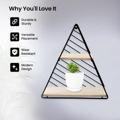 SAVYA HOME Triangular Hanging Wall Shelf/Wall Shelves/Wall Mounted Shelf/Home Decoration/Wall Shelf for Bedroom/Interior Decoration Items/Metal Decorative Rack/Pinewood/White-27x9.5x27 cm