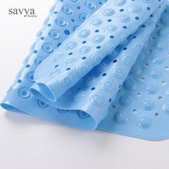 SAVYA HOME Anti Skid Bath Mats | Anti Slip Rubber Shower Mat | Bathroom Mat for Home | Floor Mat with Suction Cups | Machine Washable | Bathroom Accessories | 40 X 100 cm - Sky Blue