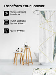 SAVYA HOME Shower Curtain (1) & Bathroom Mat (2) Set, Shower Curtains for Bathroom I, Waterproof Fabric I Anti Skid Mat for Bathroom Floor I Geometric Marble, Pack of 3