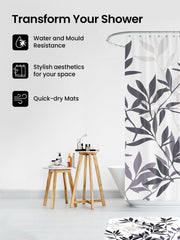 SAVYA HOME Shower Curtain (1) & Bathroom Mat (2) Set, Shower Curtains for Bathroom I, Waterproof Fabric I Anti Skid Mat for Bathroom Floor I Blue Grey Leaves, Pack of 3