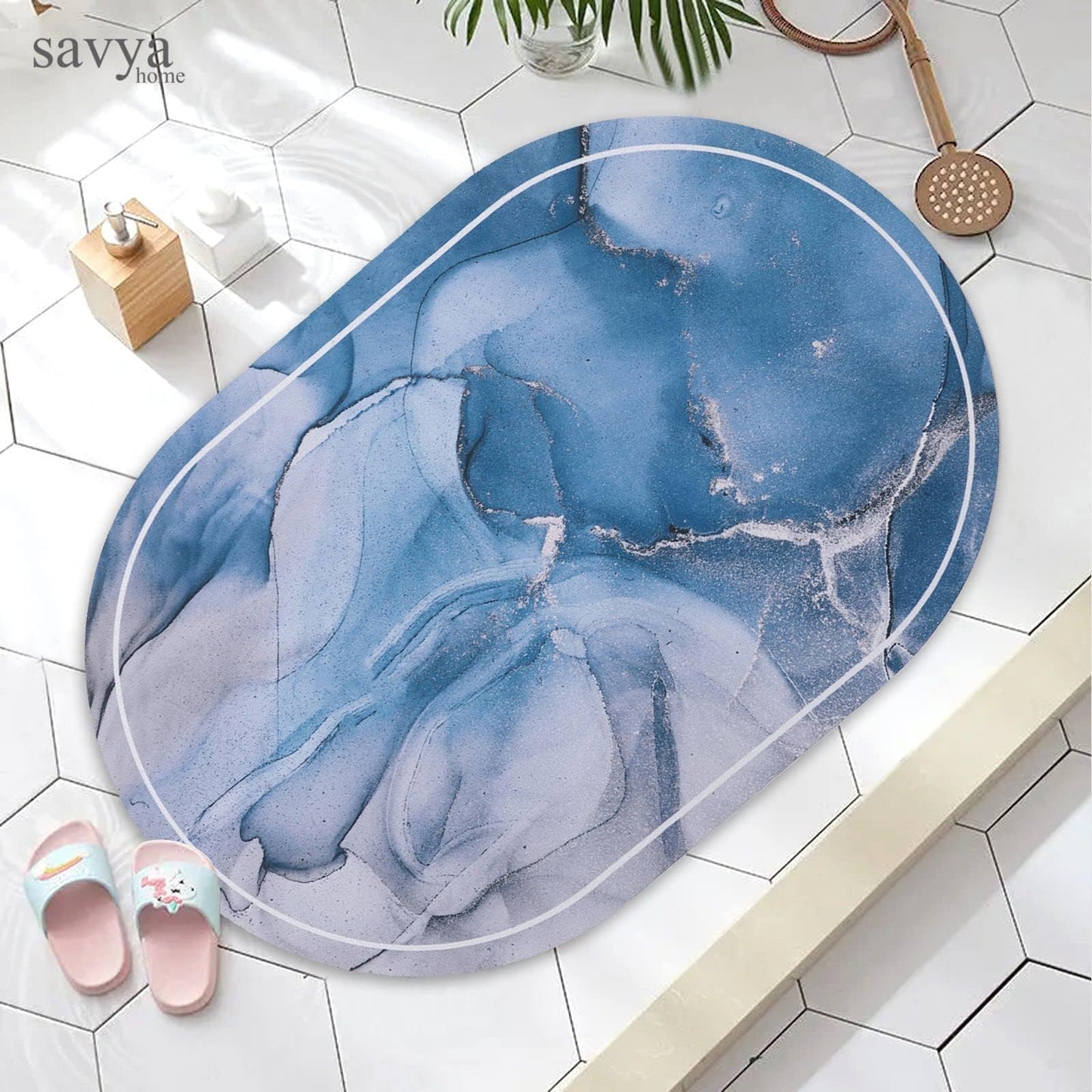 SAVYA HOME Pack of 2 Polypropylene Bathroom Mats|60 x 40cm|Anti-Skid Mat for Living Room, Kitchen, Shower, Bathtub |Multipurpose Mat(Metallic & Bluish)