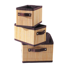 SAVYA HOME Bamboo Basket for Storage (3Pcs) Laundry Basket for Clothes | Home Organizer Items and Storage | Eco Friendly | Compact and Easy to carry | Home Storage Organizer | Brown