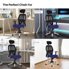 SAVYA HOME Apollo High Back Ergonomic Office Chair/Chair for Office Work at Home/Chairs for Home/Office Chairs for Work from Home/2D LumbarSupport & Headrest, Tiltlock Mechanism,Steel Base-Blue