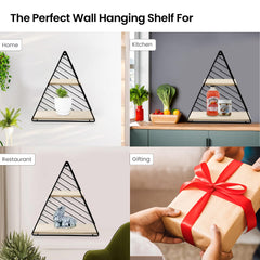 SAVYA HOME Triangular Hanging Wall Shelf/Wall Shelves/Wall Mounted Shelf/Home Decoration/Wall Shelf for Bedroom/Interior Decoration Items/Metal Decorative Rack/Pinewood/White-27x9.5x27 cm