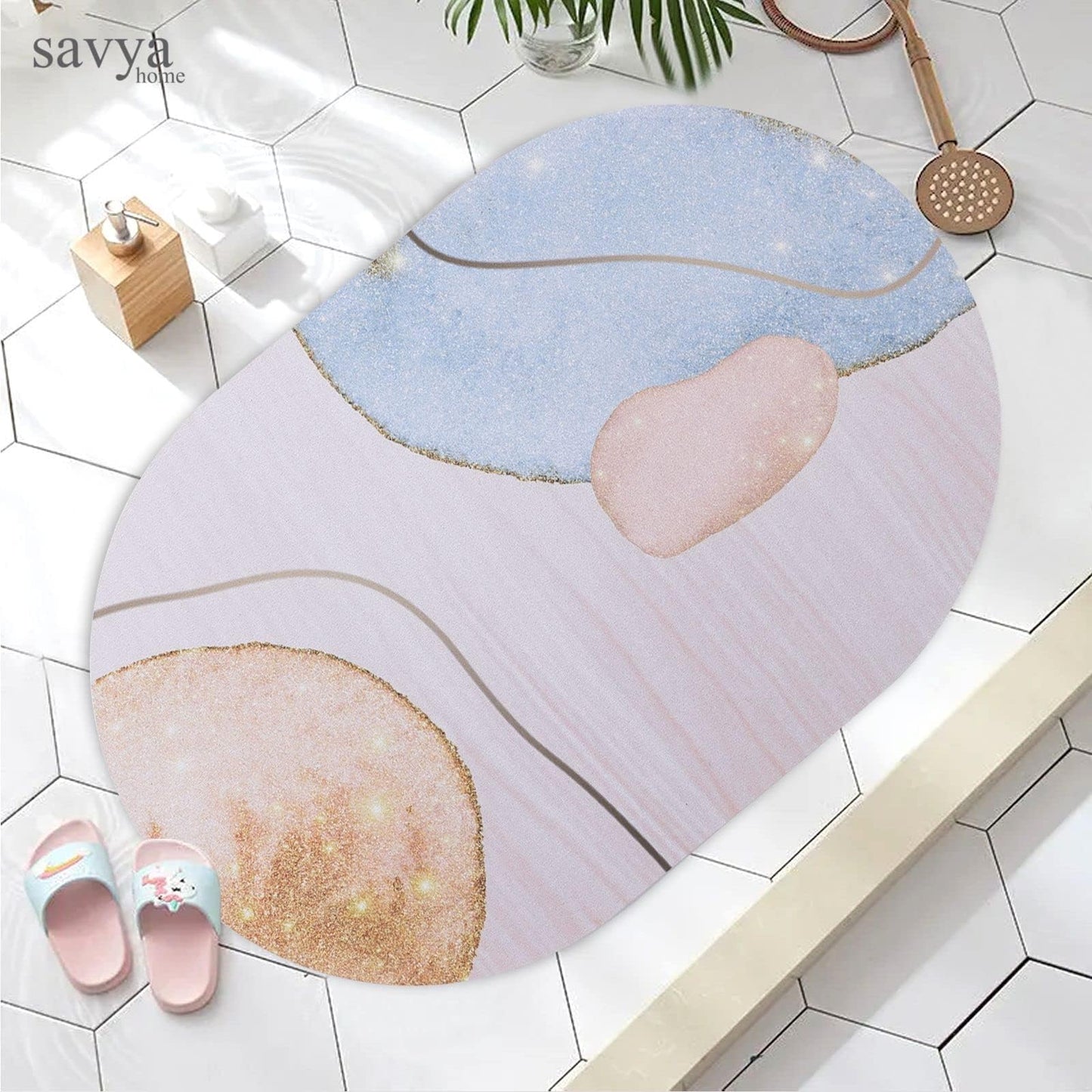 SAVYA HOME Pack of 2 Polypropylene Bathroom Mats|60 x 40cm|Anti-Skid Mat for Living Room, Kitchen, Shower, Bathtub |Multipurpose Mat(Metallic & Ivory)