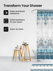 SAVYA HOME Shower Curtain (1) & Bathroom Mat (2) Set, Shower Curtains for Bathroom I, Waterproof Fabric I Anti Skid Mat for Bathroom Floor I Blue Turkish Print, Pack of 3