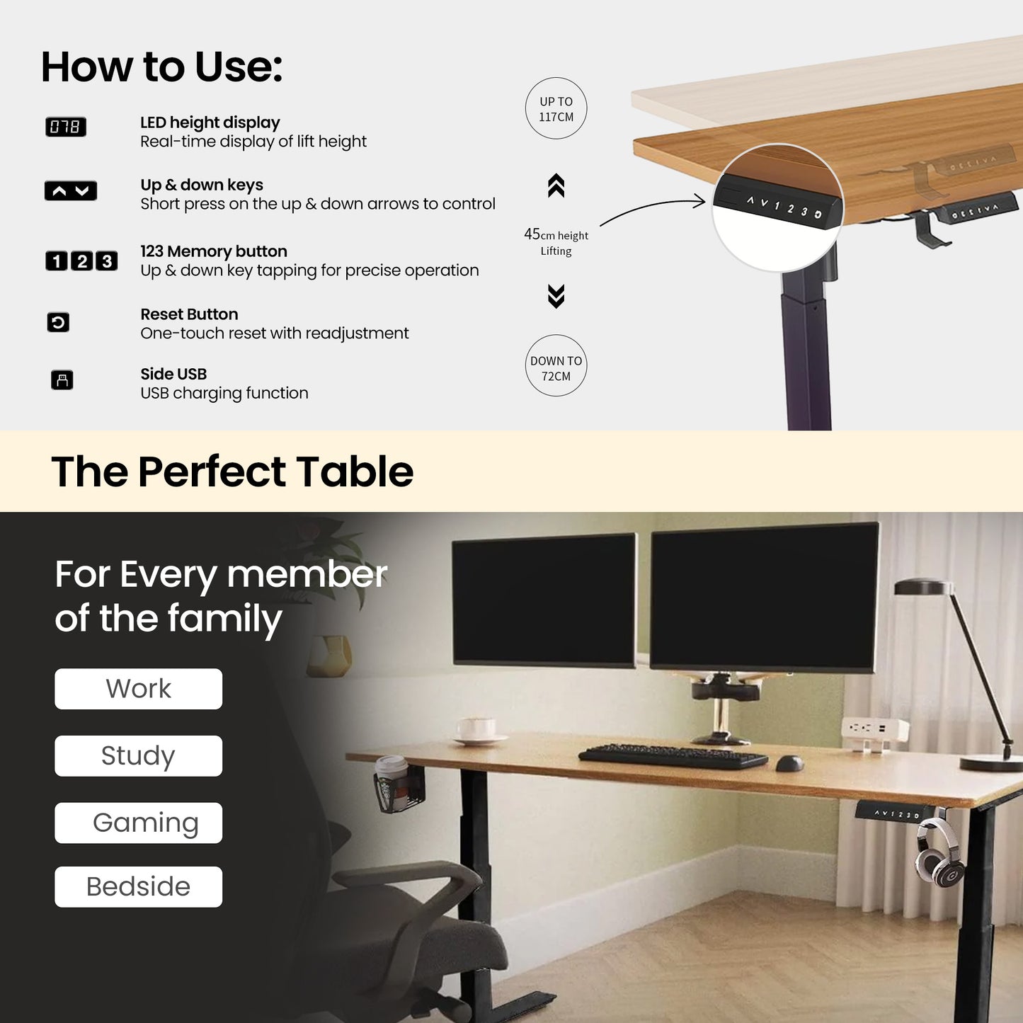 SAVYA HOME Electric Height Adjustable Table - Study Room