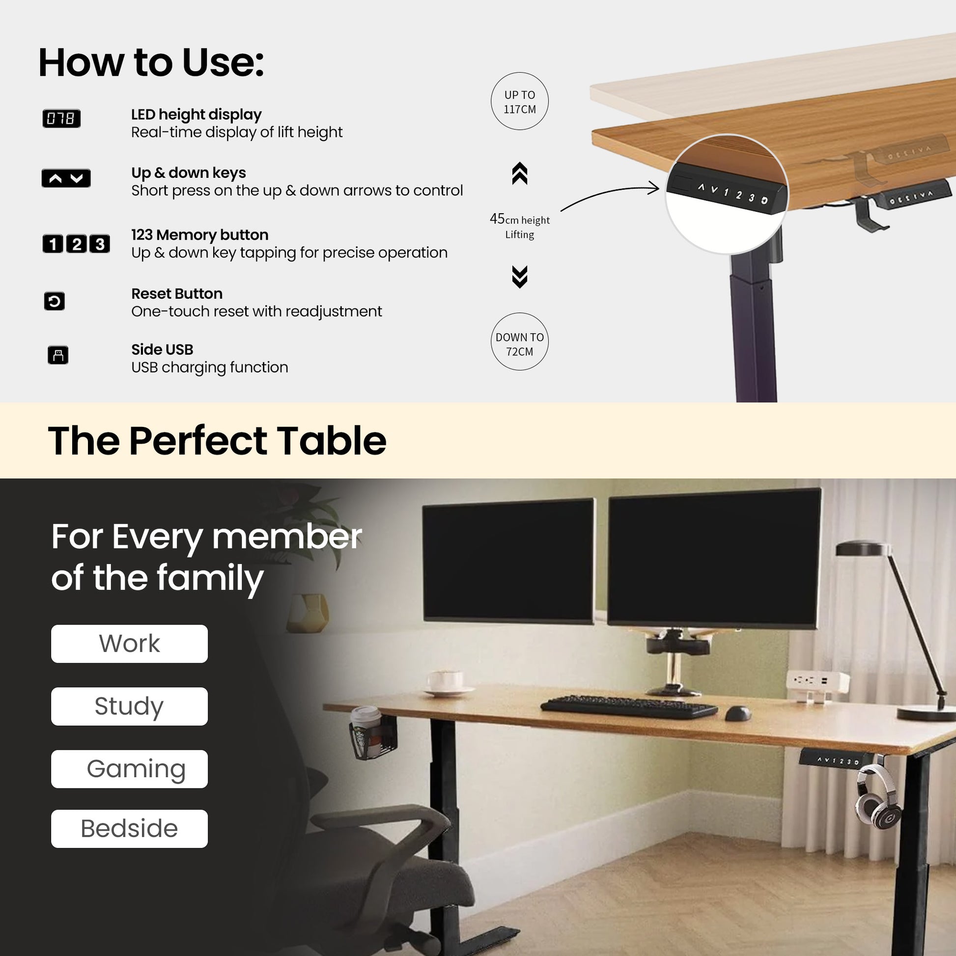 SAVYA HOME Electric Height Adjustable Table - Study Room
