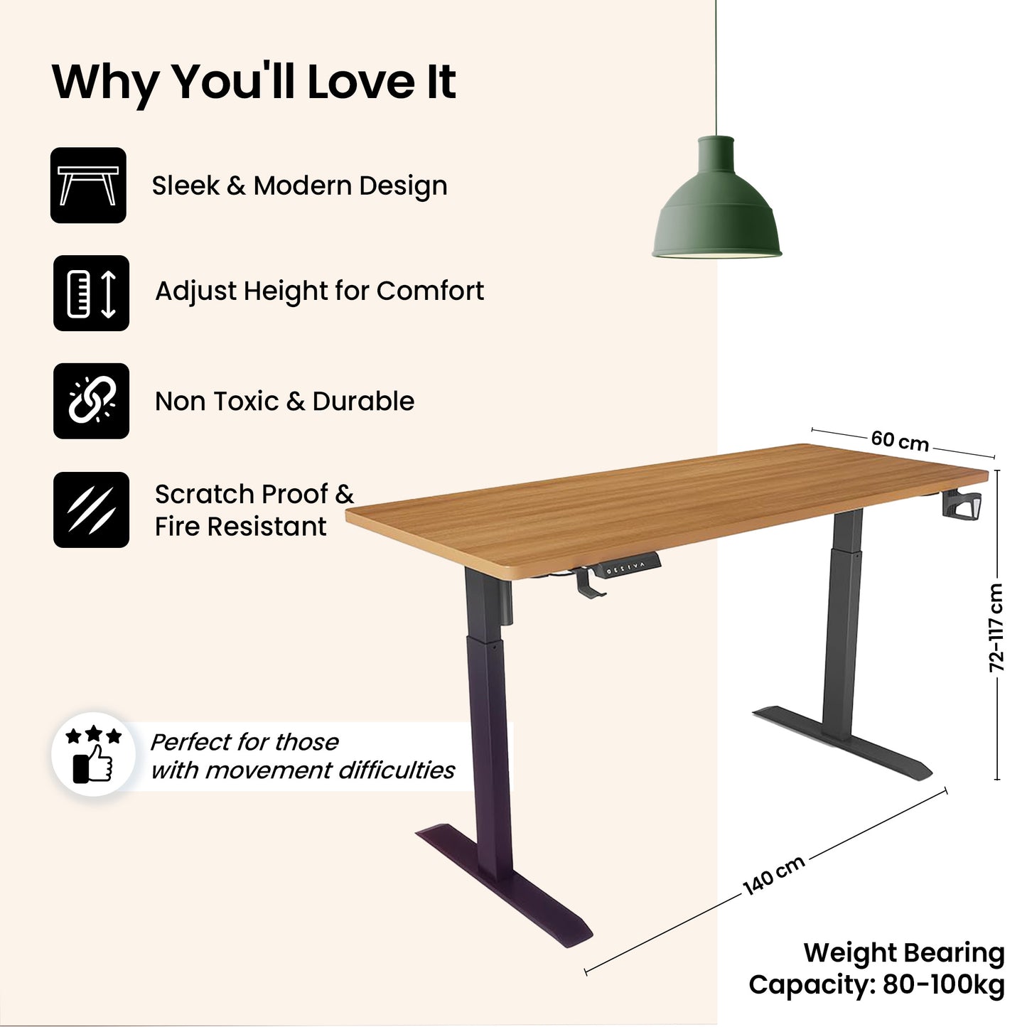 SAVYA HOME Electric Height Adjustable Table - Dormitory Workstation