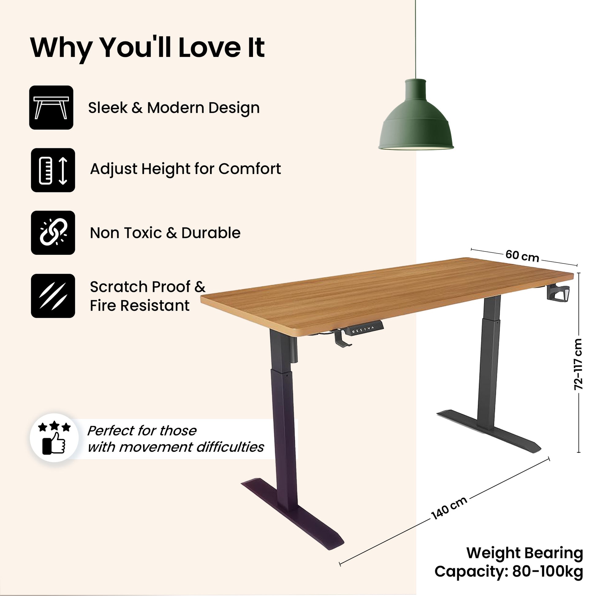 SAVYA HOME Electric Height Adjustable Table - Dormitory Workstation