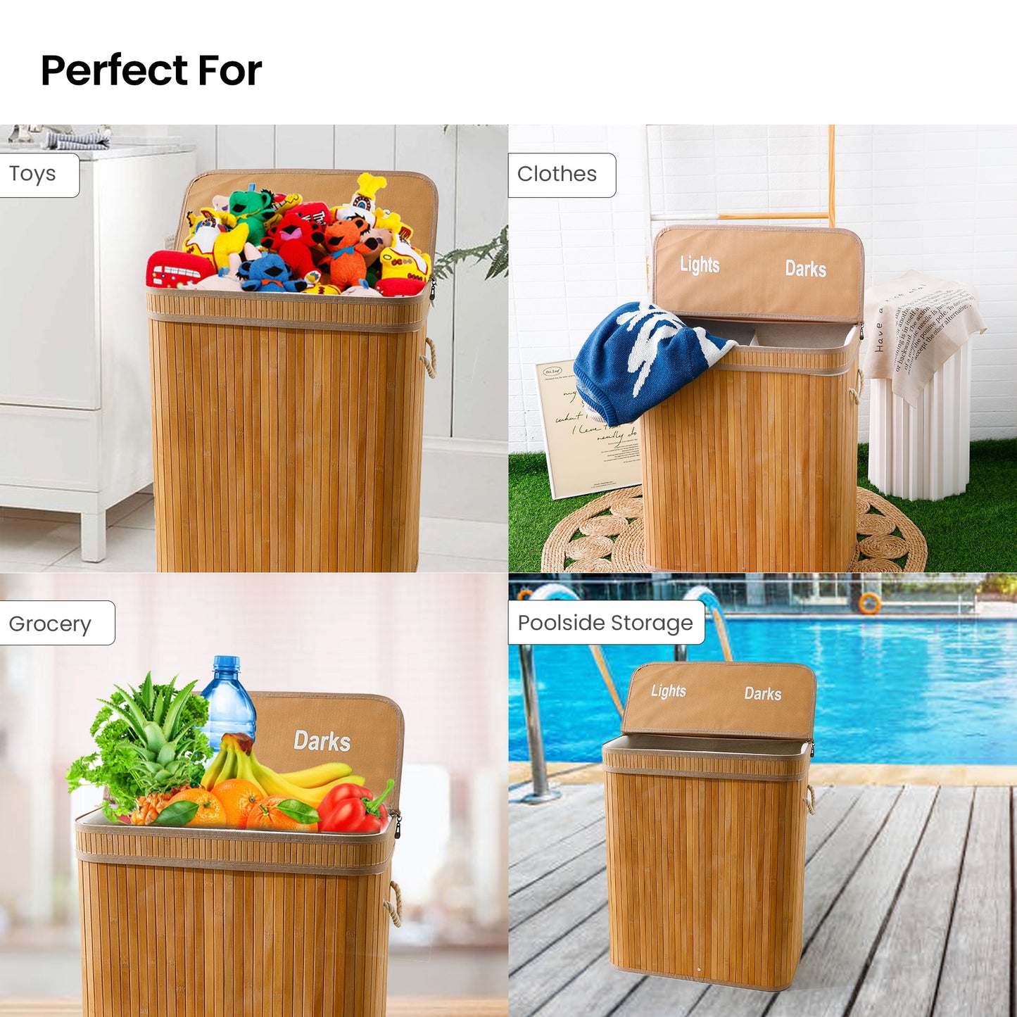 SAVYA HOME Bamboo laundry basket - Easy transportation of clothes