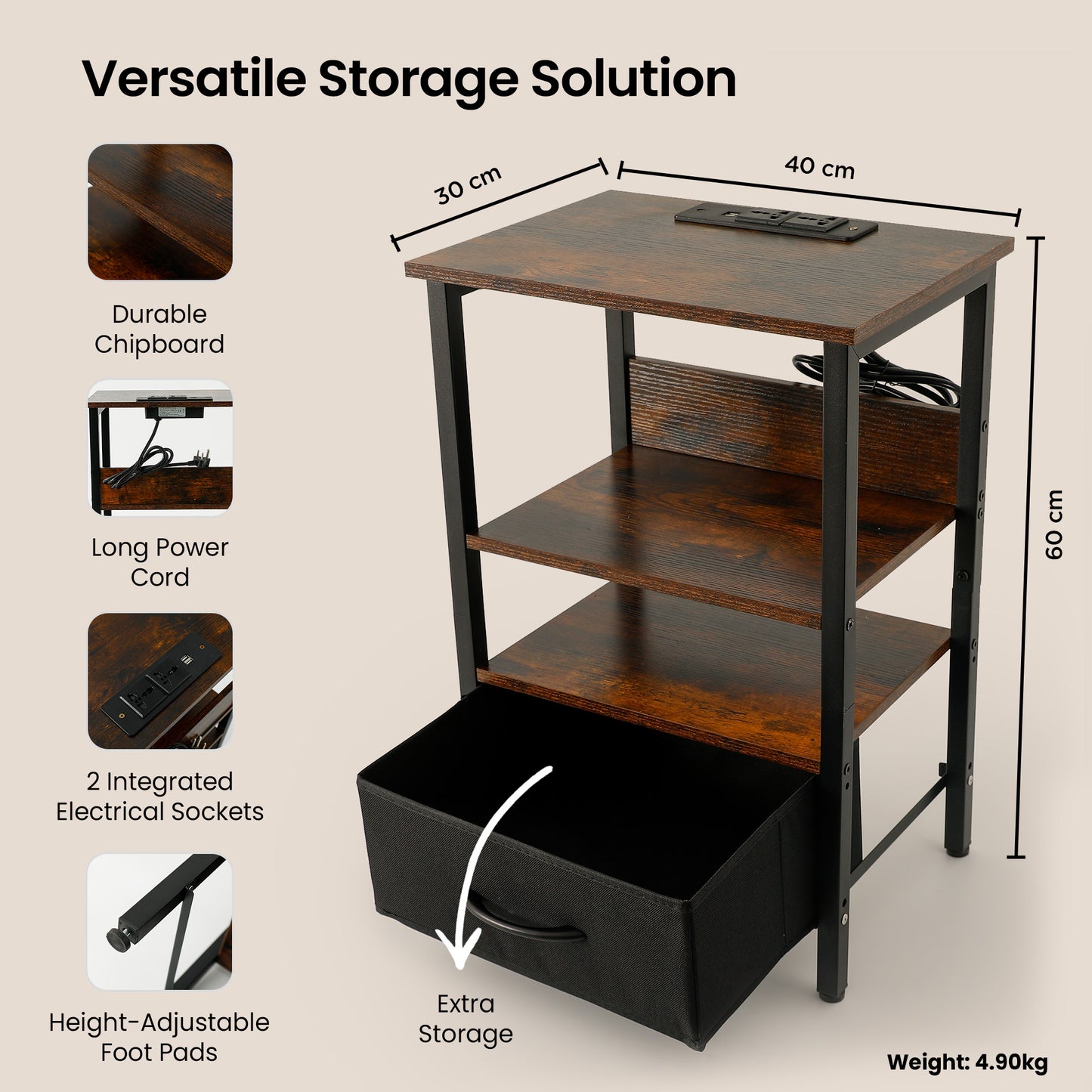 SAVYA HOME bedside table - side table with drawer