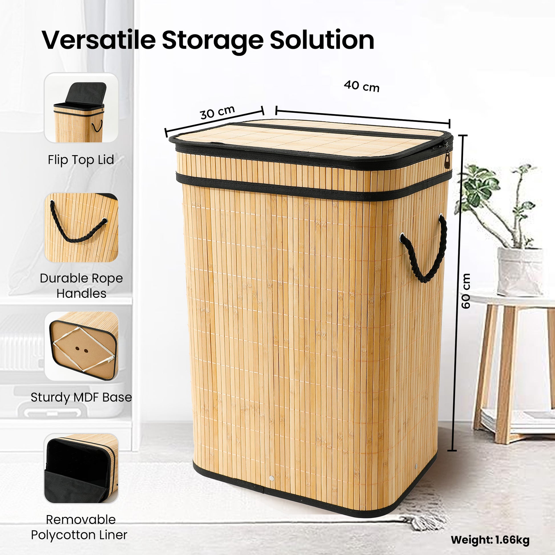 SAVYA HOME Foldable Bamboo Laundry Basket - Eco-friendly storage