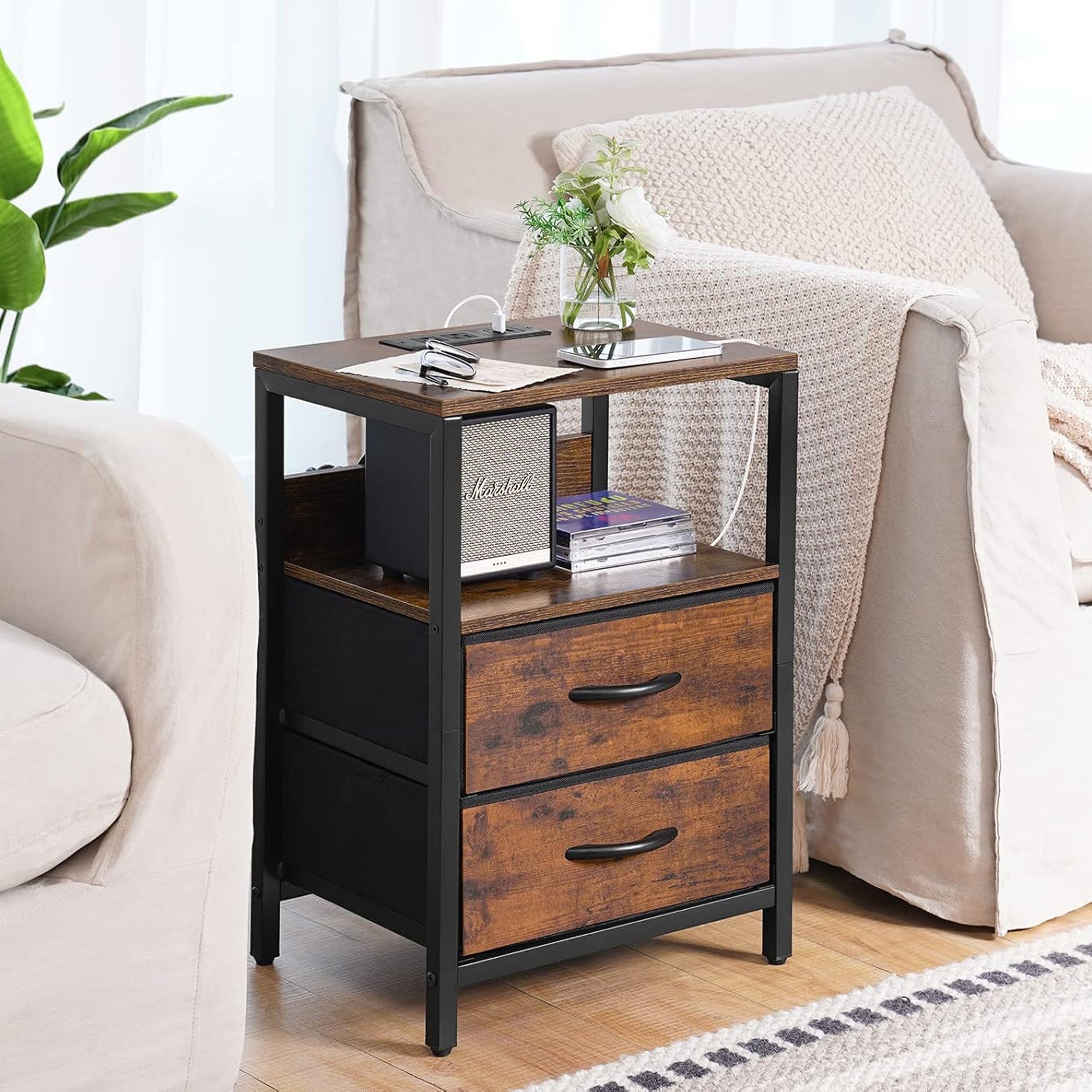 SAVYA HOME bedside table with USB ports - convenient charging