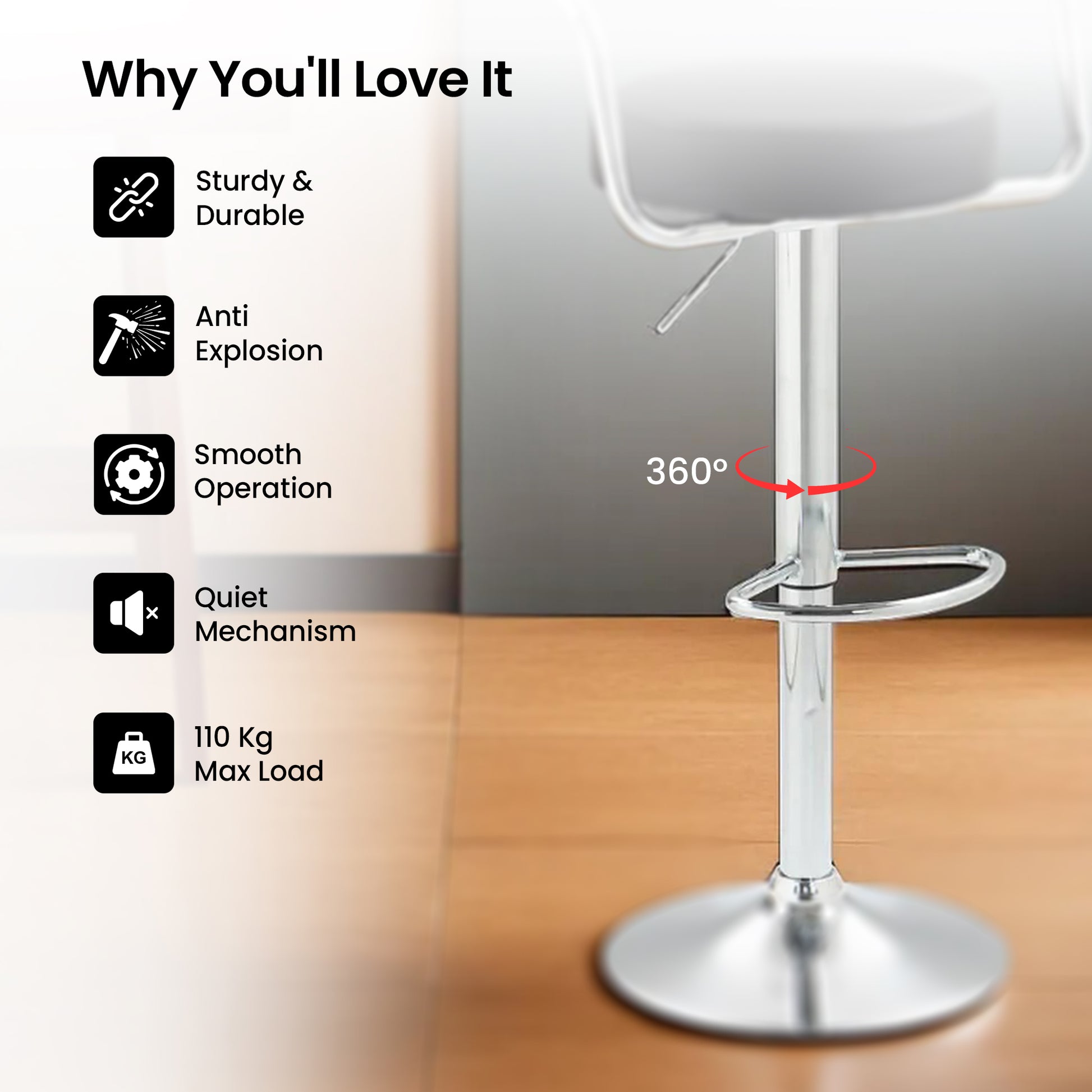SAVYA HOME Gas Lift Bar Stool - Dining Room