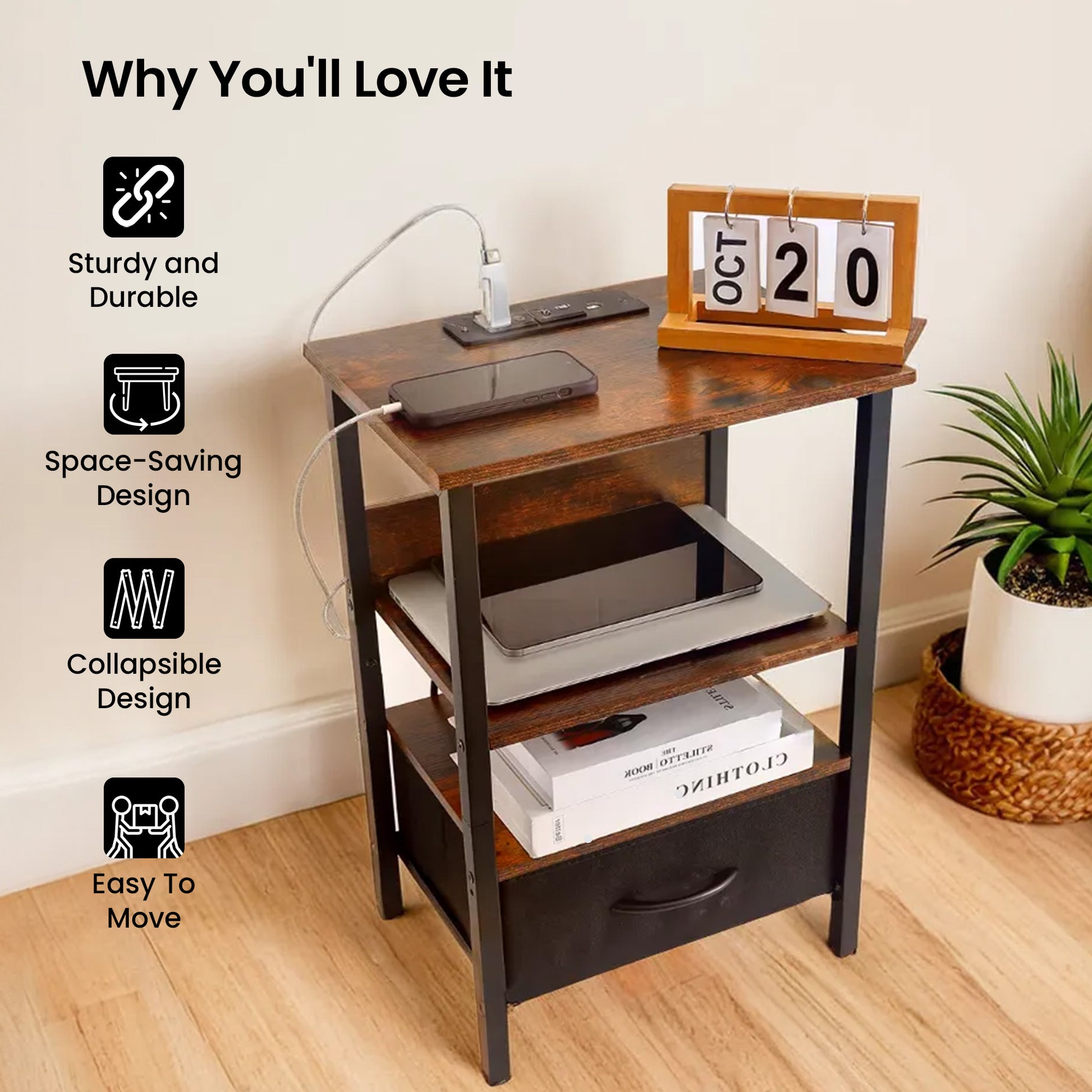 SAVYA HOME bedside table - small space solution