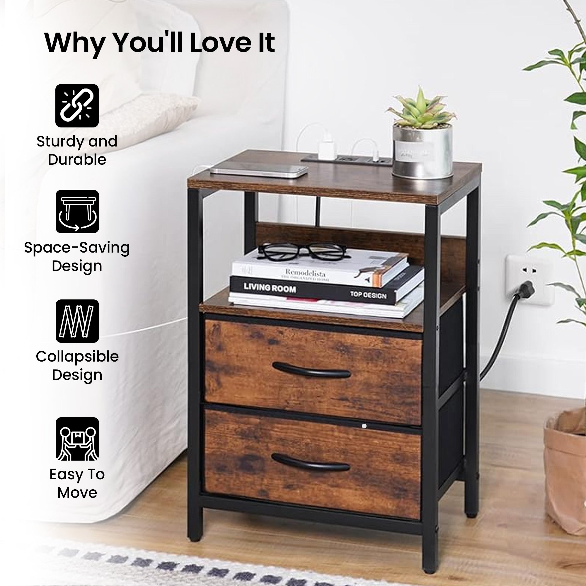 SAVYA HOME drawer side table - compact solution for small spaces