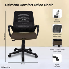 SAVYA HOME Apex Zoom Mid Back Office Chair - Ergonomic Design