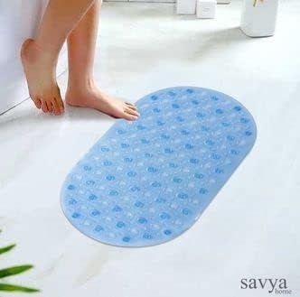 Savya Home Pack of 2 Nonslip Soft Rubber Bath Mat, Rain Mat for Bathtub and Shower, Anti Slip, Anti Bacterial, Machine Washable PVC Bath Mat for Bathroom | 65 x 36 cm | Purple & Blue