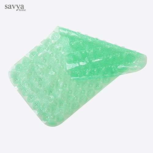Savya Home Anti Skid Bath Mat for Bathroom, PVC Bath Mat with Suction Cup, Machine Washable Floor Mat (67x37 cm)| Light Green & Pink