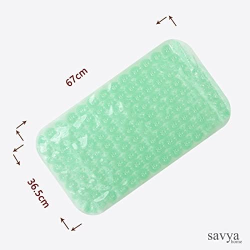 Savya Home Anti Skid Bath Mat for Bathroom, PVC Bath Mat with Suction Cup, Machine Washable Floor Mat (67x37 cm)| Light Green & Light Green