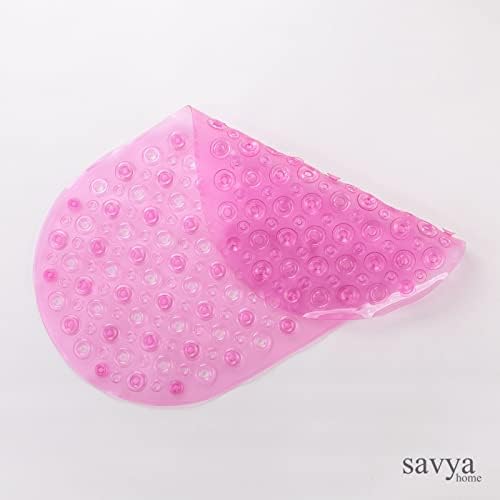Savya Home Pack of 2 Nonslip Soft Rubber Bath Mat, Rain Mat for Bathtub and Shower, Anti Slip, Anti Bacterial, Machine Washable PVC Bath Mat for Bathroom | 65 x 36 cm | Purple & Pink