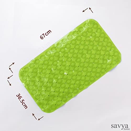 Savya Home Anti Skid Bath Mat for Bathroom, PVC Bath Mat with Suction Cup, Machine Washable Floor Mat (67x37 cm)| Light Blue & Green