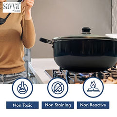 SAVYA HOME® Hard Anodised Aluminium Kadai with Lid (26 cm) - 2.8 L & 12-Piece Silicon Spatula Set Combo | Heat Surround Cooking | Gas & Induction Cookware | Black