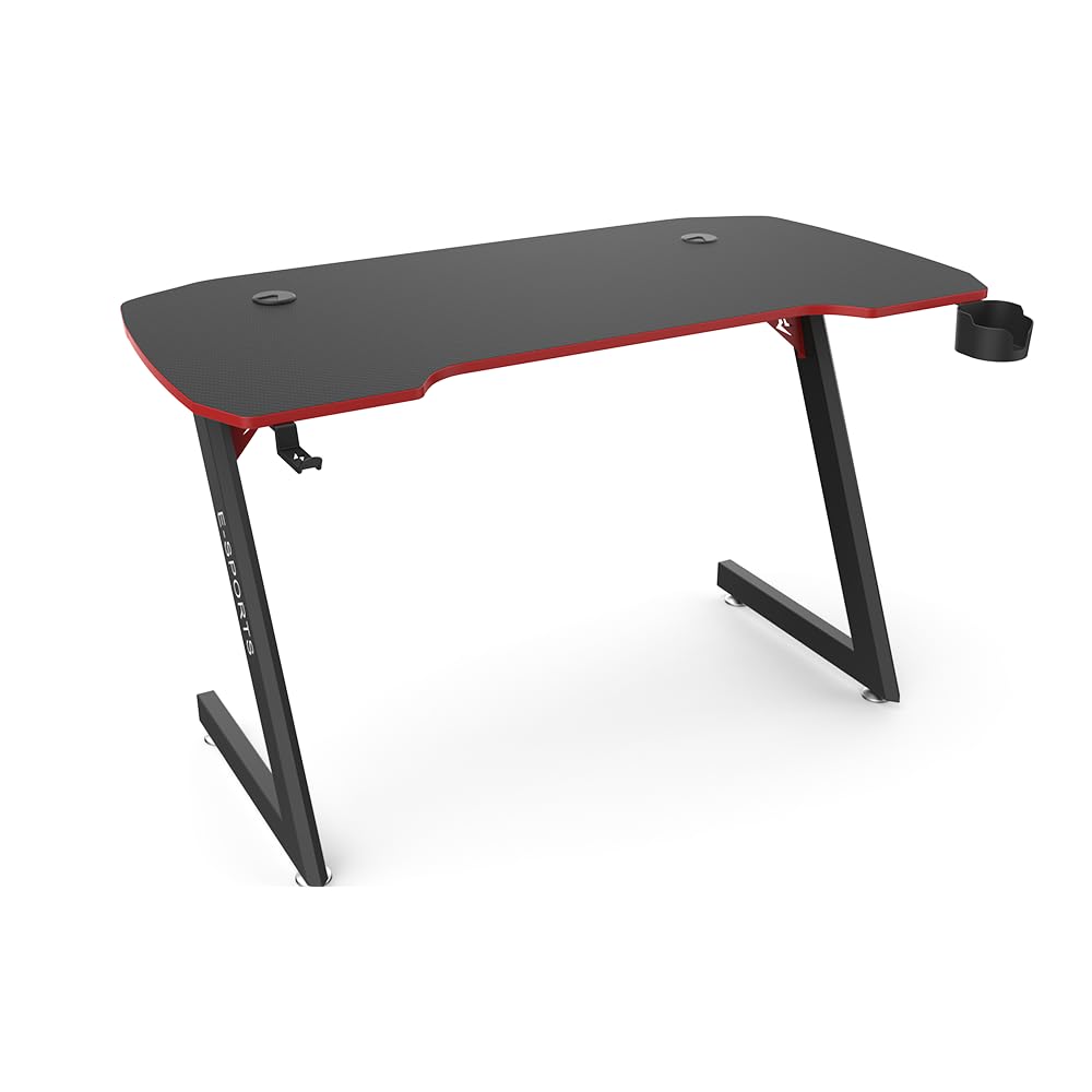 SAVYA HOME Multipurpose Engineered Wood Table Desk, Gaming Desk|Ergonomic Spacious Sit-Stand Desk with Cup Holder & Headphone Hook. Ideal for Home, Office & Gaming Setups (140 * 60 * 73), Black&Red