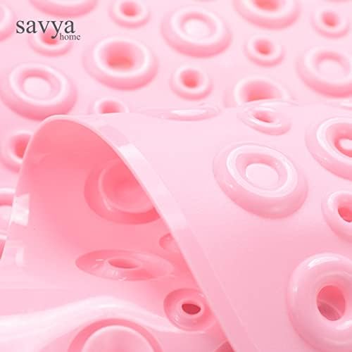 Savya Home Pack of 2 Nonslip Soft Rubber Bath Mat, Rain Mat for Bathtub and Shower, Anti Slip, Anti Bacterial, Machine Washable PVC Bath Mat for Bathroom | 65 x 36 cm |Blue & Light Pink