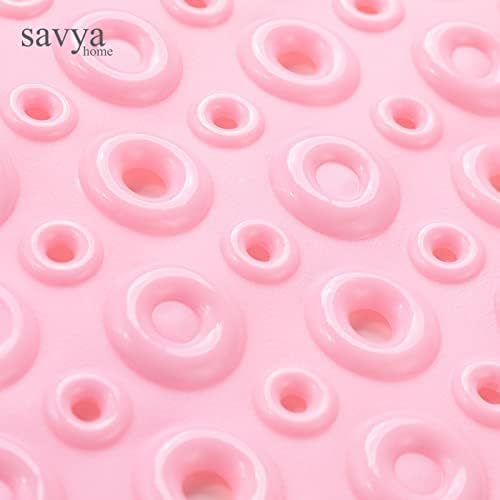 Savya Home Pack of 2 Nonslip Soft Rubber Bath Mat, Rain Mat for Bathtub and Shower, Anti Slip, Anti Bacterial, Machine Washable PVC Bath Mat for Bathroom | 65 x 36 cm |Light Blue & Pink