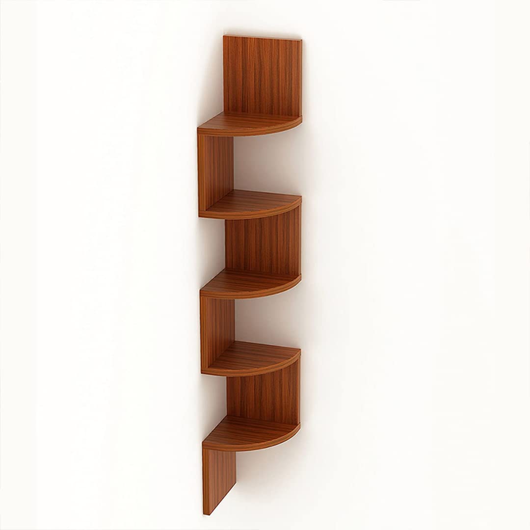 SAVYA HOME 5 Tier Zig Zag Corner Wall Shelf for Living Room | Wall Mounted Shelf Engineered Wood | Durable & Sturdy Wall Shelf | Teak Natural | 1 Piece