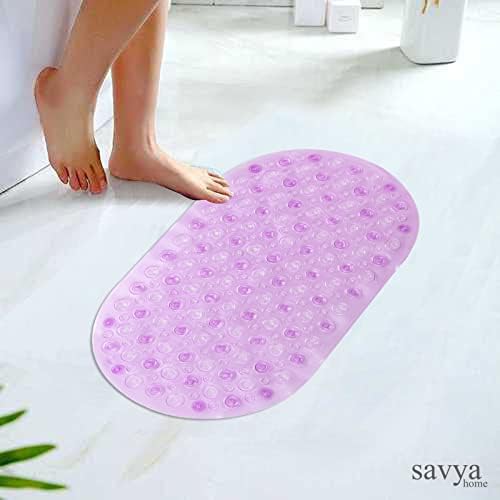 Savya Home Pack of 2 Nonslip Soft Rubber Bath Mat, Rain Mat for Bathtub and Shower, Anti Slip, Anti Bacterial, Machine Washable PVC Bath Mat for Bathroom | 65 x 36 cm | Purple & Pink