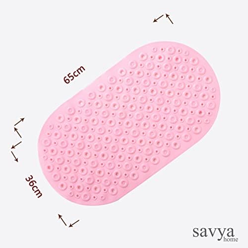 Savya Home Pack of 2 Nonslip Soft Rubber Bath Mat, Rain Mat for Bathtub and Shower, Anti Slip, Anti Bacterial, Machine Washable PVC Bath Mat for Bathroom | 65 x 36 cm |Light Pink & Pink