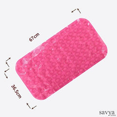 Savya Home Anti Skid Bath Mat for Bathroom, PVC Bath Mat with Suction Cup, Machine Washable Floor Mat (67x37 cm)| Green & Pink