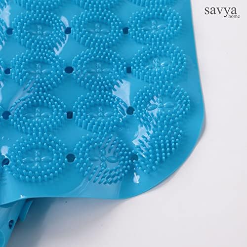 Savya Home Anti Skid Bath Mat for Bathroom, PVC Bath Mat with Suction Cup, Machine Washable Floor Mat (67x37 cm)| Blue & Pink