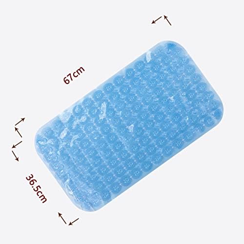 Savya Home Anti Skid Bath Mat for Bathroom, PVC Bath Mat with Suction Cup, Machine Washable Floor Mat (67x37 cm)| Light Green & Light Blue