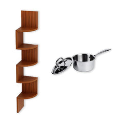SAVYA HOME® Set Top Box (Walnut) & 5-Tier Corner Wall Shelf Zig zag (Brown) Combo | Durable & Long Lasting | Engineered Wood | Home & Office Furniture | DIY Assemble