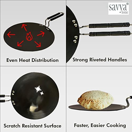 SAVYA HOME® Hard Anodised Roti Tawa - 25cm, Hard Anodised Deep Kadai 20cm, Non Stick Fry Pan - (22cm) - 2.3m & 12-Piece Silicon Spatula Set Combo | Stove & Induction Cookware |Heat Surround Cooking |
