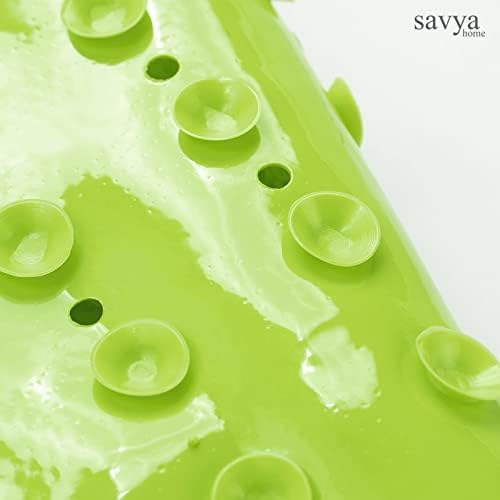 Savya Home Anti Skid Bath Mat for Bathroom, PVC Bath Mat with Suction Cup, Machine Washable Floor Mat (67x37 cm)| Light Blue & Green