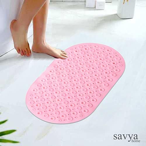 Savya Home Pack of 2 Nonslip Soft Rubber Bath Mat, Rain Mat for Bathtub and Shower, Anti Slip, Anti Bacterial, Machine Washable PVC Bath Mat for Bathroom | 65 x 36 cm |Light Pink & Pink