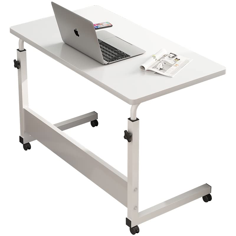 SAVYA HOME Multipurpose Manual Height Adjustable, Movable Desk, Study Table, Work Table with Wheels for Home, Office, Couch, Bedside Table (White)
