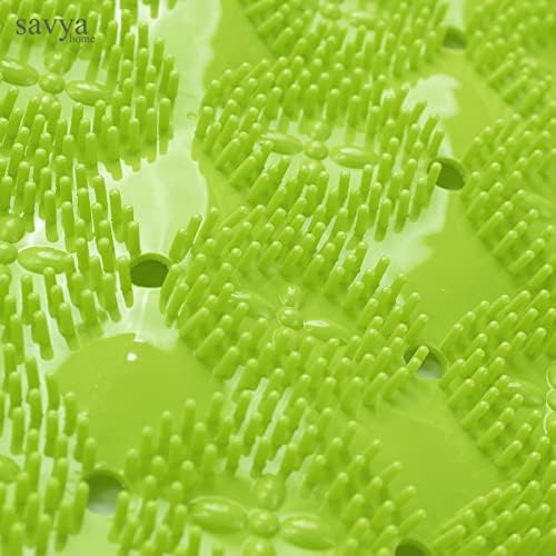 Savya Home Anti Skid Bath Mat for Bathroom, PVC Bath Mat with Suction Cup, Machine Washable Floor Mat (67x37 cm)| Light Blue & Green
